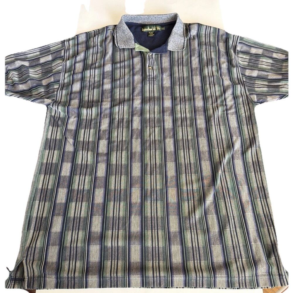Vintage Knights of Round Table Mens Sz Tall 3XL Polo Vertical Stripes Green Blue